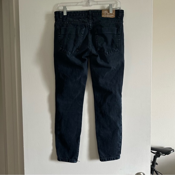 One by One Teaspoon Black Distressed Low Waist Short Rise Rigid Skinny Leg Jean - Picture 5 of 11
